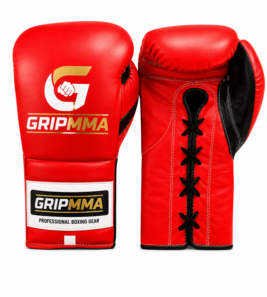 GripMMA Elite Professional Lace-Up Boxing Gloves – Red / Black